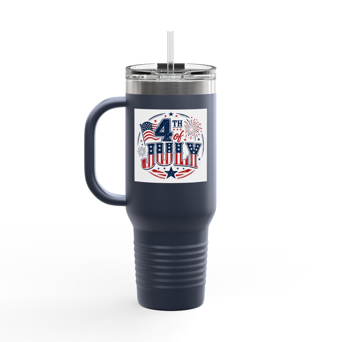 4th of July Insulated Travel Mug — 40oz Patriotic Tumbler with Flag & Fireworks Design