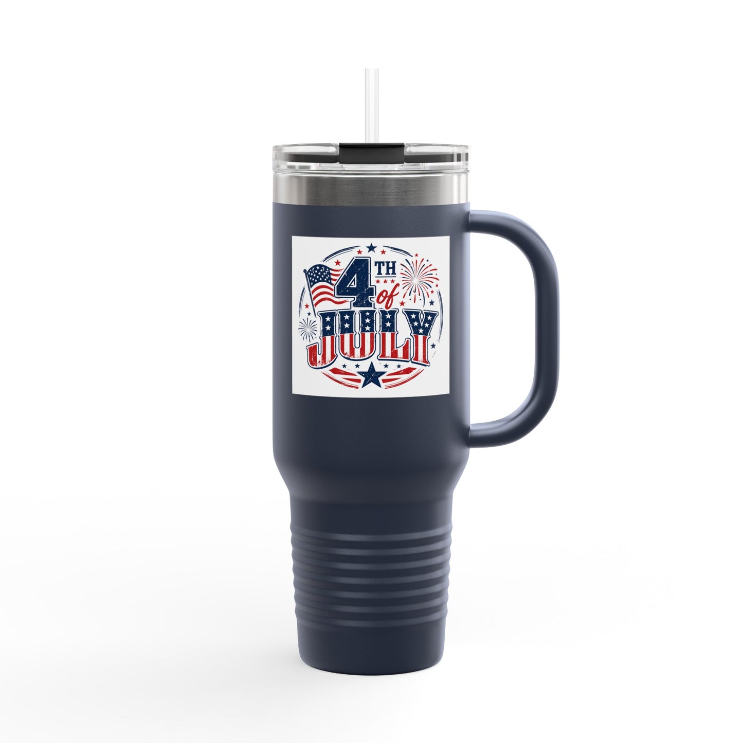 4th of July Insulated Travel Mug — 40oz Patriotic Tumbler with Flag & Fireworks Design