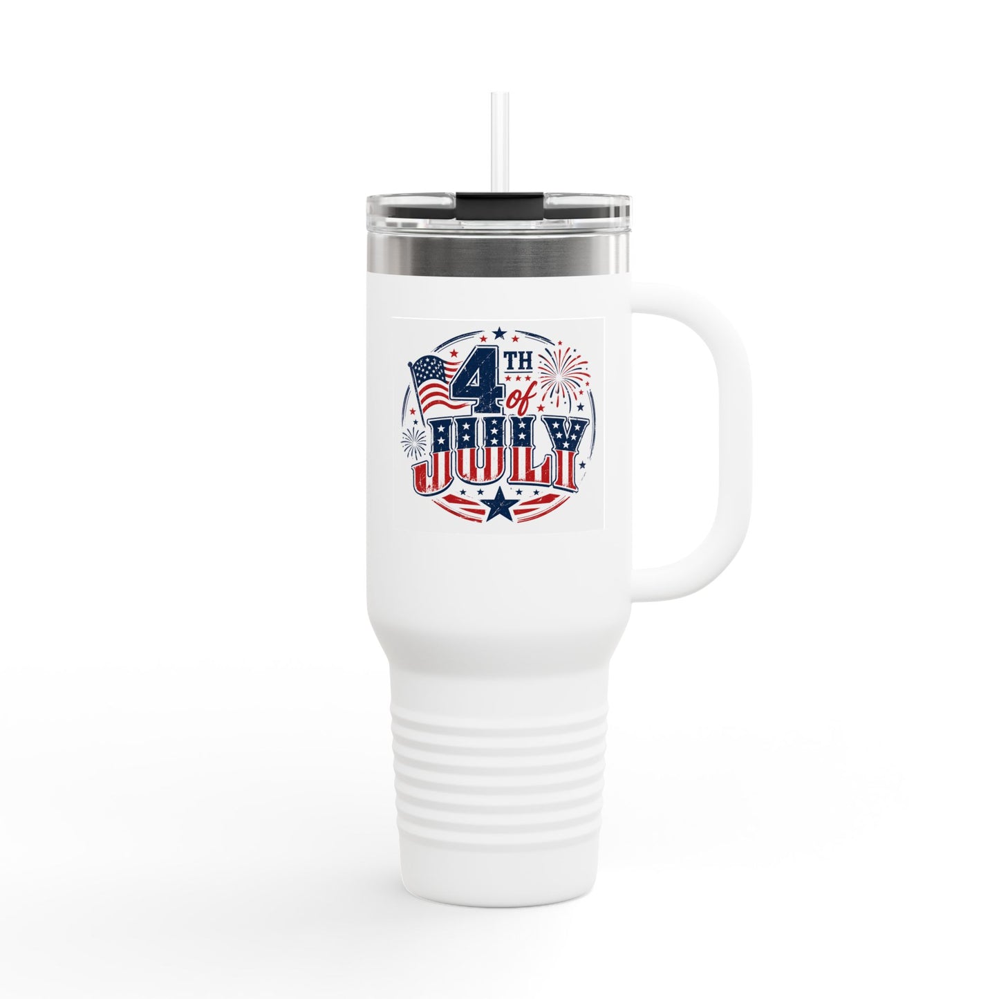 4th of July Insulated Travel Mug — 40oz Patriotic Tumbler with Flag & Fireworks Design