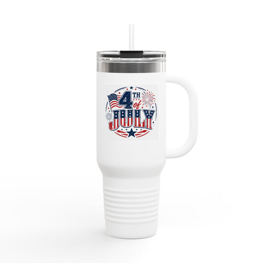 4th of July Insulated Travel Mug — 40oz Patriotic Tumbler with Flag & Fireworks Design