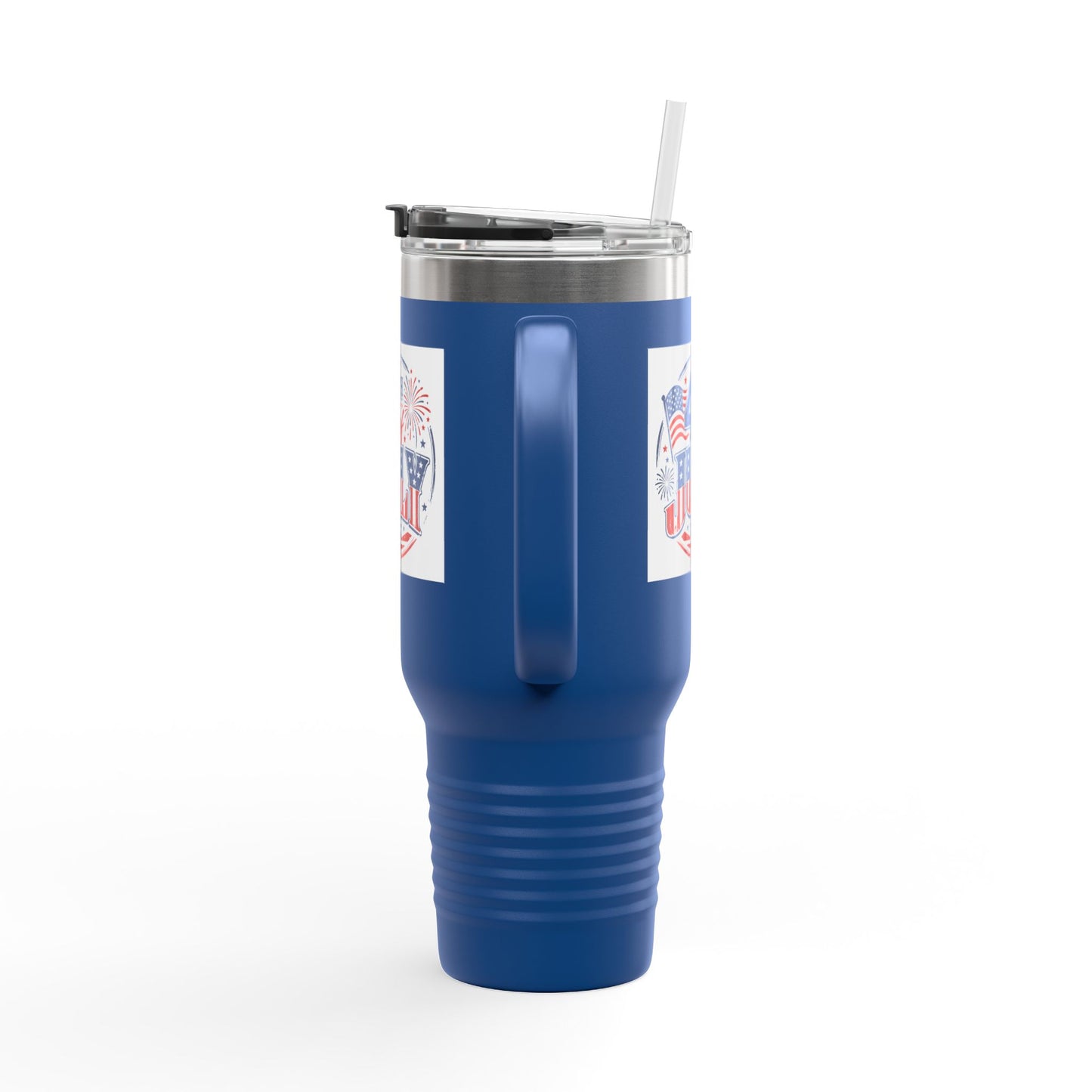 4th of July Insulated Travel Mug — 40oz Patriotic Tumbler with Flag & Fireworks Design