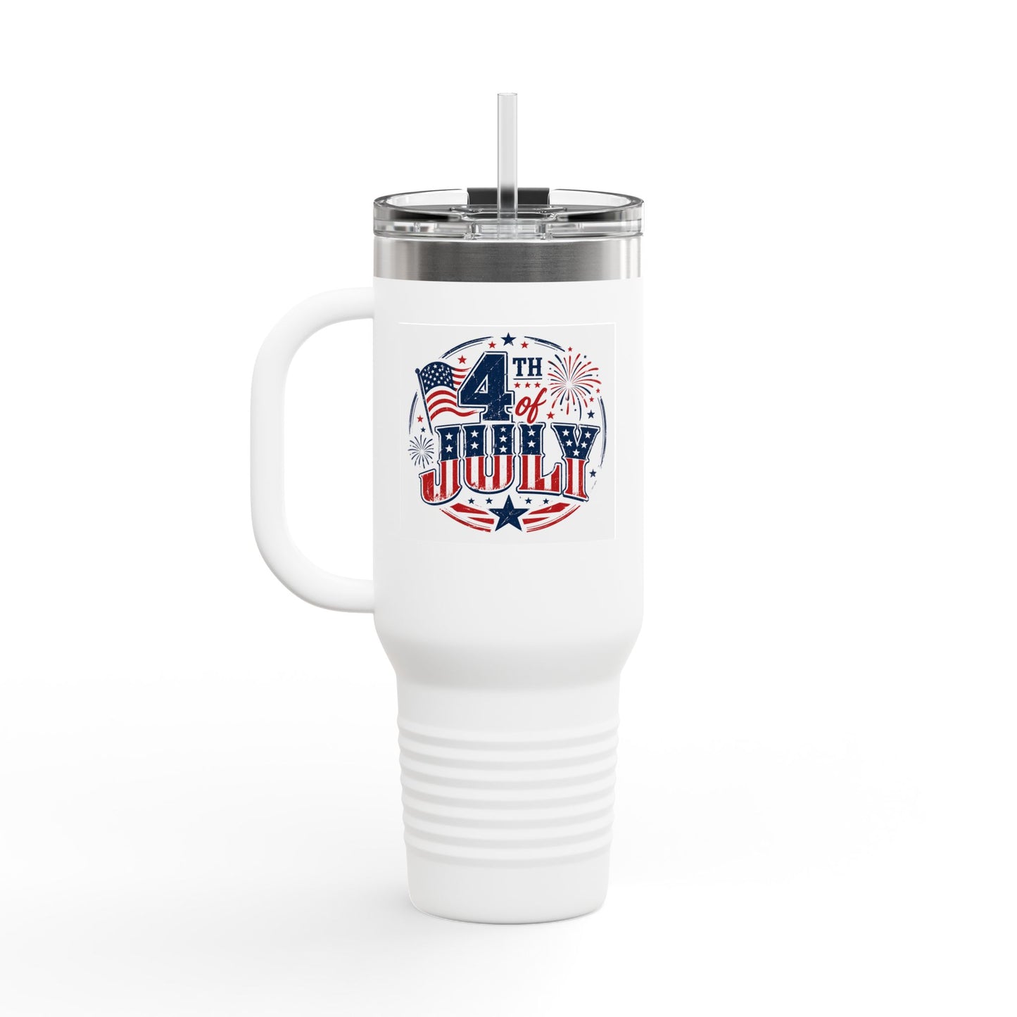 4th of July Insulated Travel Mug — 40oz Patriotic Tumbler with Flag & Fireworks Design