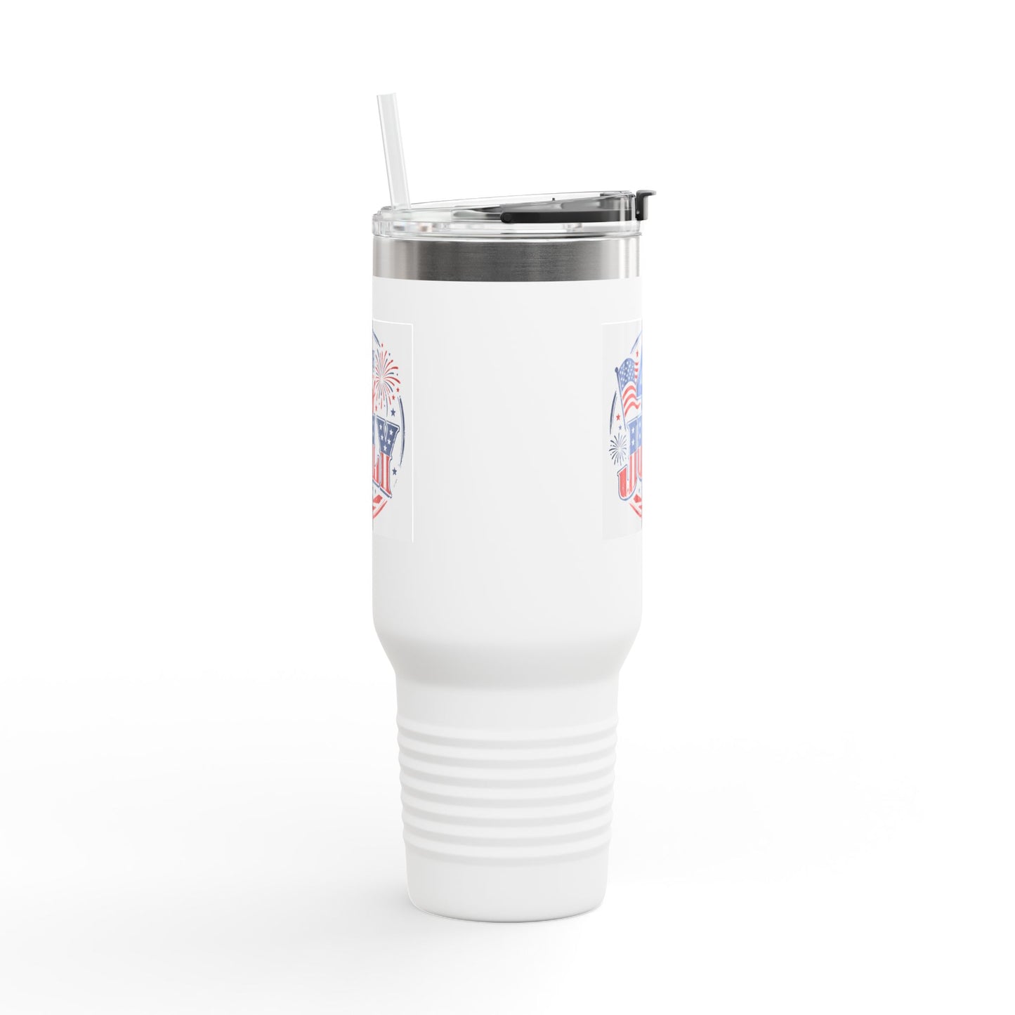 4th of July Insulated Travel Mug — 40oz Patriotic Tumbler with Flag & Fireworks Design
