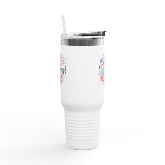 4th of July Insulated Travel Mug — 40oz Patriotic Tumbler with Flag & Fireworks Design