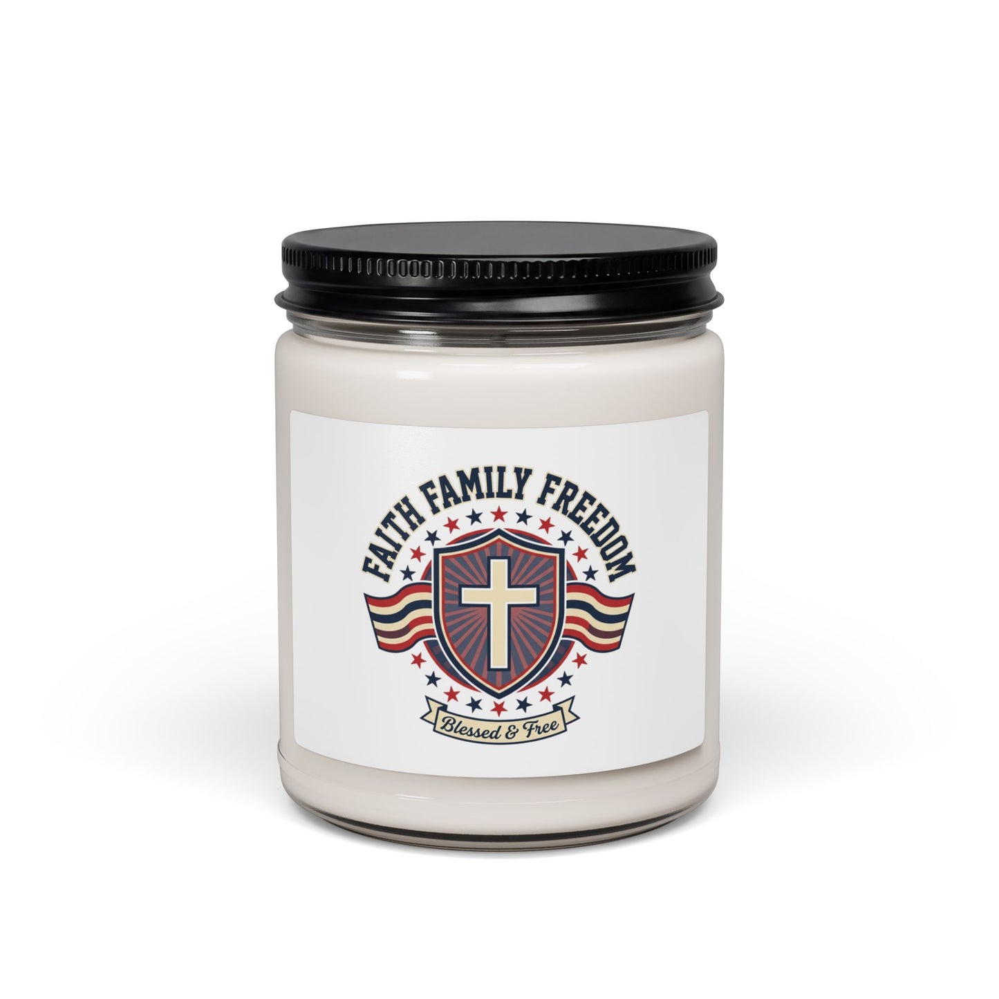 Faith Family Freedom Candle | patriotic faith-based July 4th vintage Americana