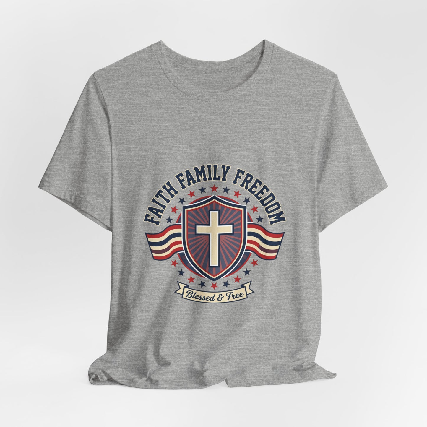 Faith Family Freedom T-Shirt | Faith-Based Patriotic July 4th, Vintage Americana