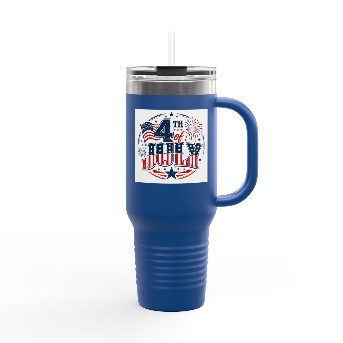 4th of July Insulated Travel Mug — 40oz Patriotic Tumbler with Flag & Fireworks Design
