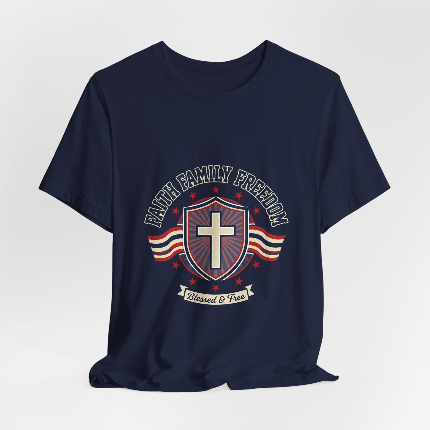 Faith Family Freedom T-Shirt | Faith-Based Patriotic July 4th, Vintage Americana
