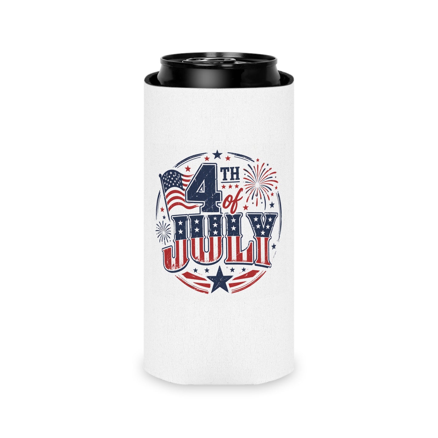 Fourth of July 2026 Can Cooler – Patriotic 4th of July Drink Koozie with Fireworks Design