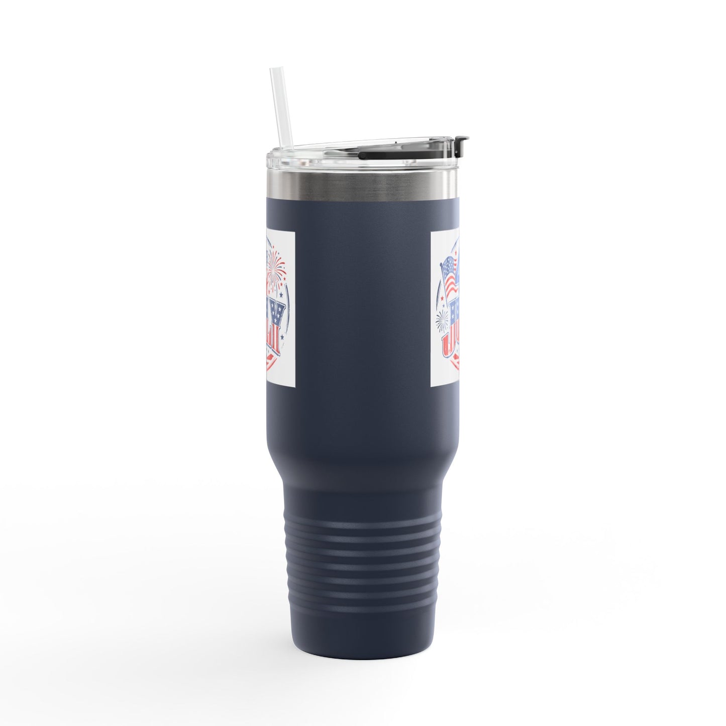 4th of July Insulated Travel Mug — 40oz Patriotic Tumbler with Flag & Fireworks Design