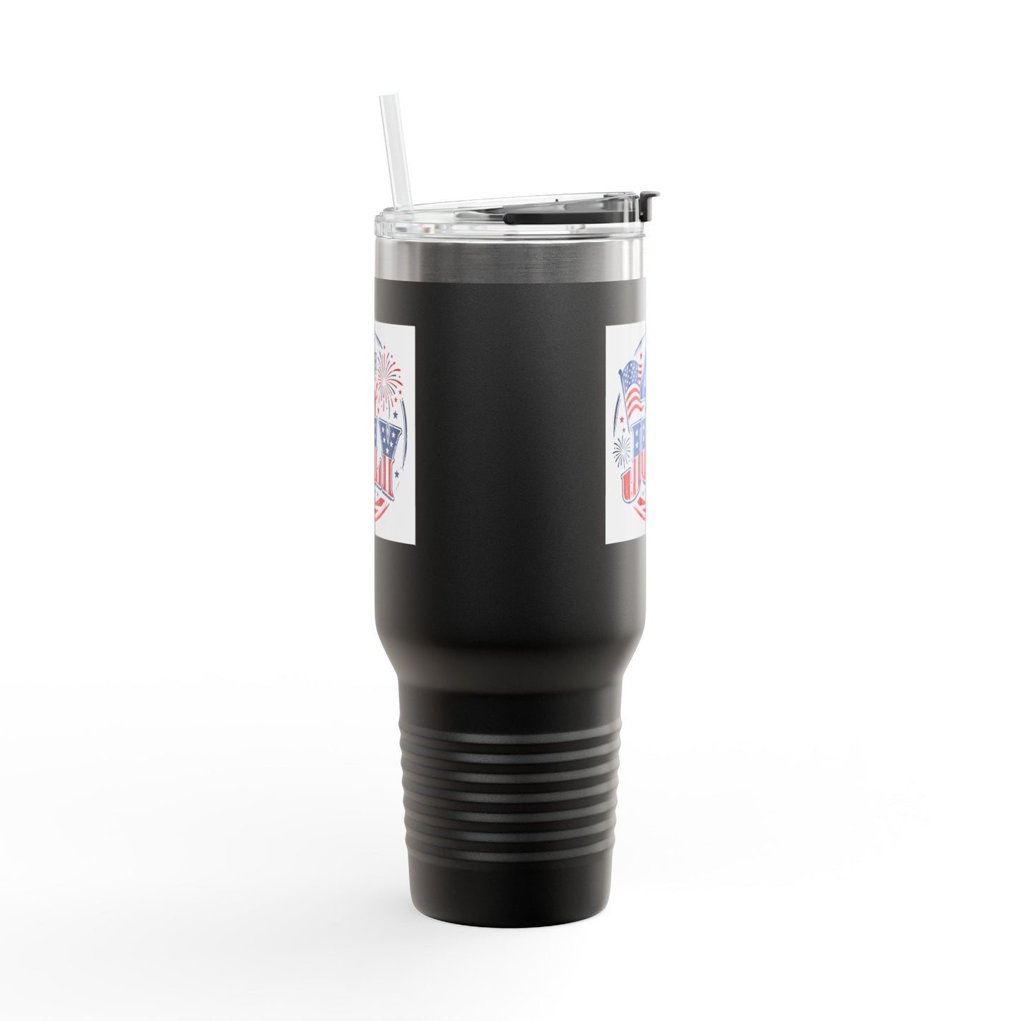 4th of July Insulated Travel Mug — 40oz Patriotic Tumbler with Flag & Fireworks Design