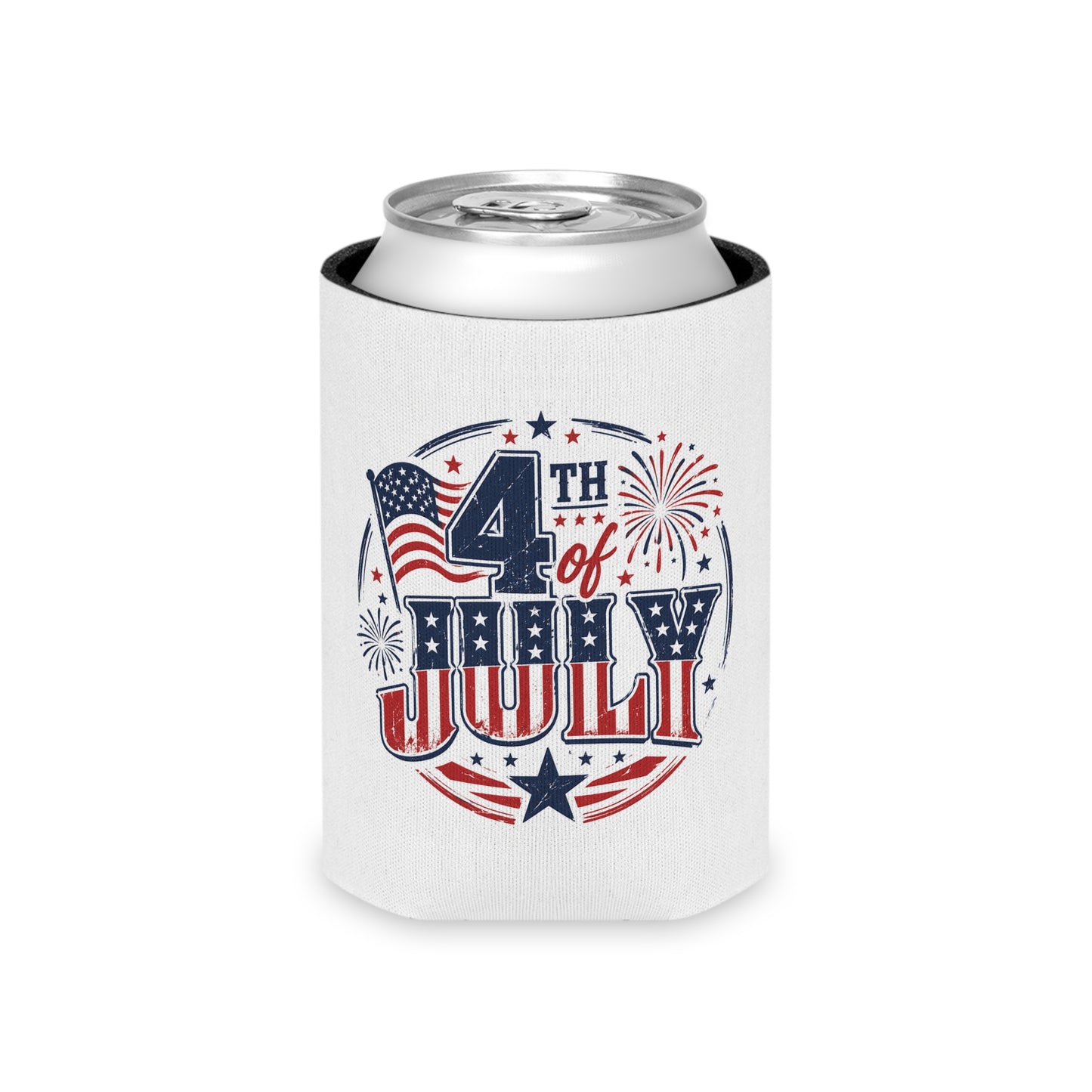 Fourth of July 2026 Can Cooler – Patriotic 4th of July Drink Koozie with Fireworks Design