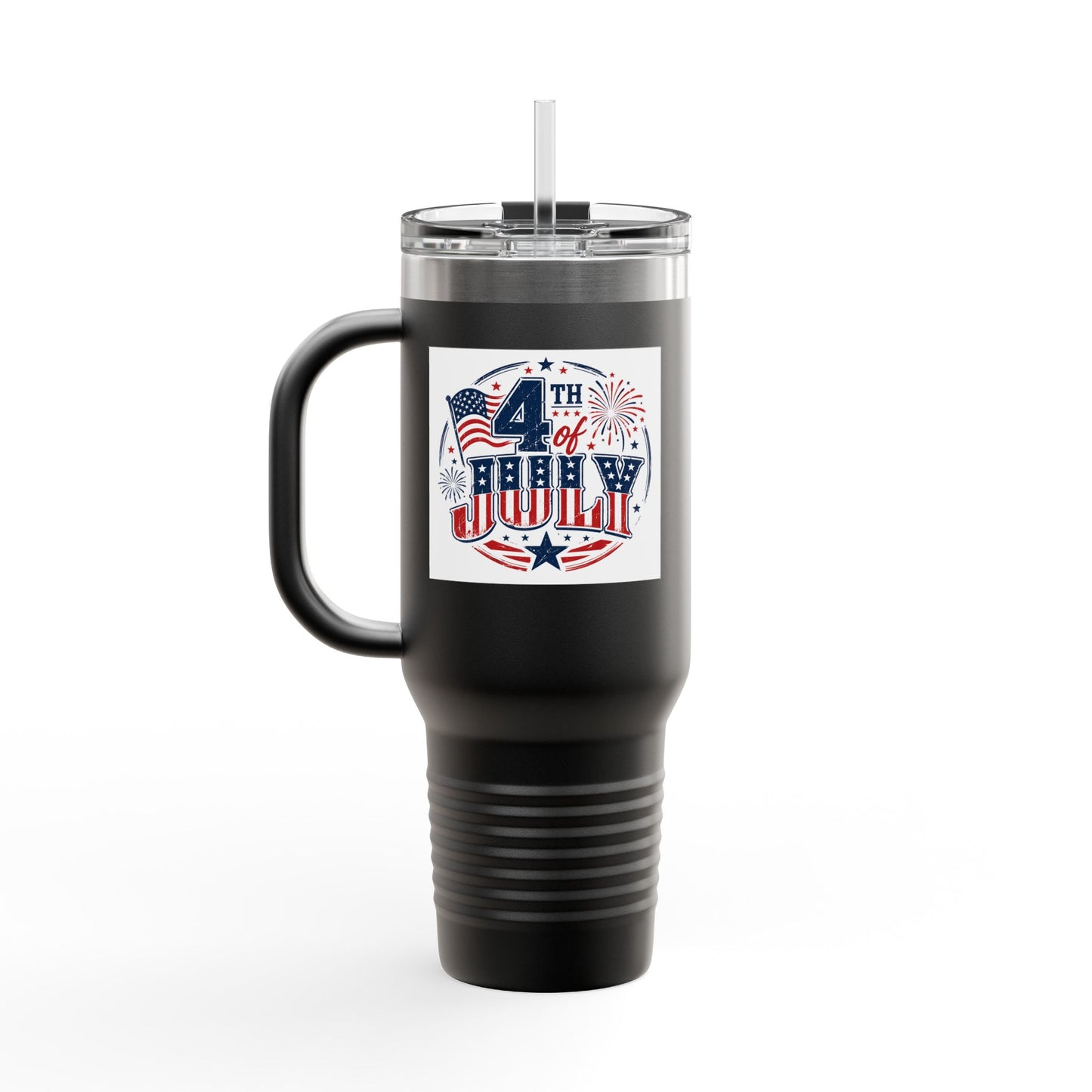 4th of July Insulated Travel Mug — 40oz Patriotic Tumbler with Flag & Fireworks Design