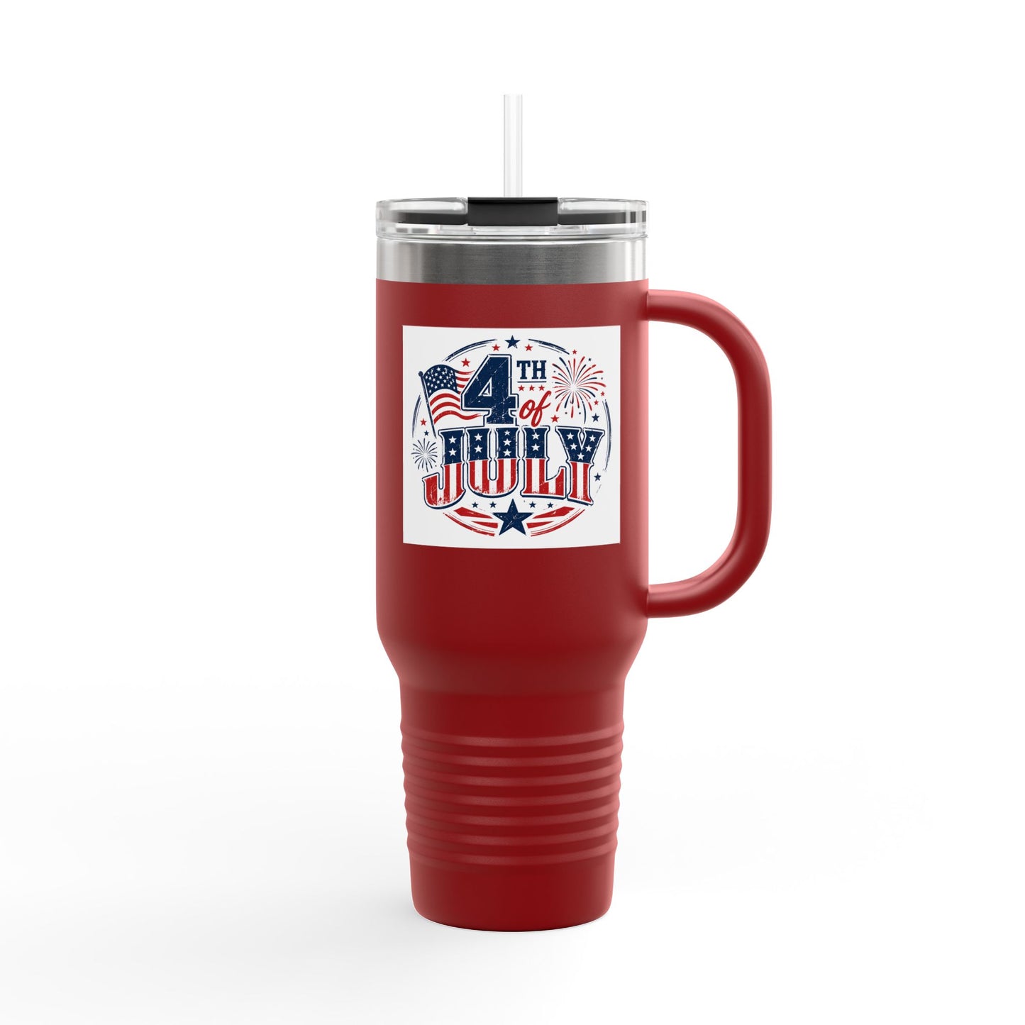 4th of July Insulated Travel Mug — 40oz Patriotic Tumbler with Flag & Fireworks Design