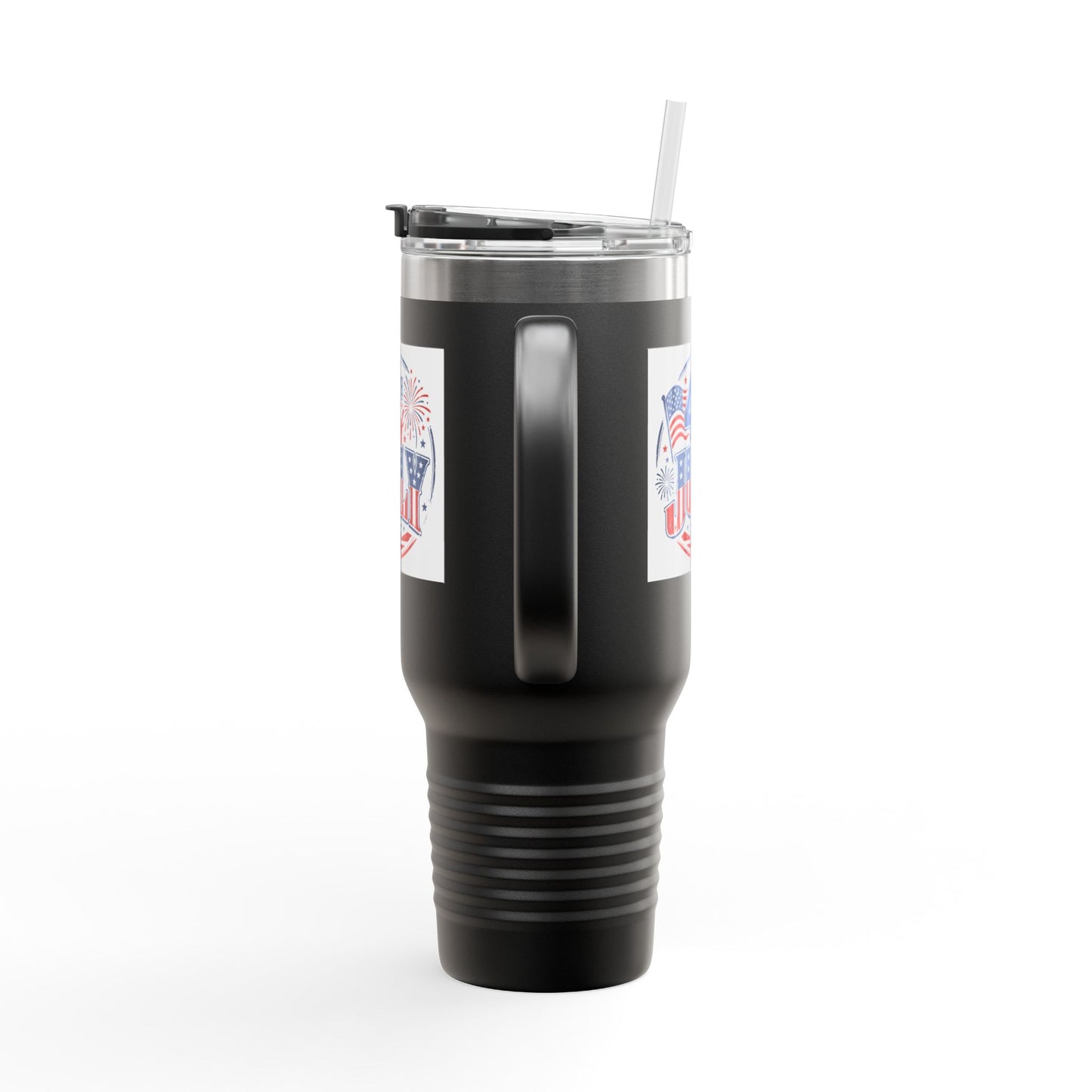 4th of July Insulated Travel Mug — 40oz Patriotic Tumbler with Flag & Fireworks Design
