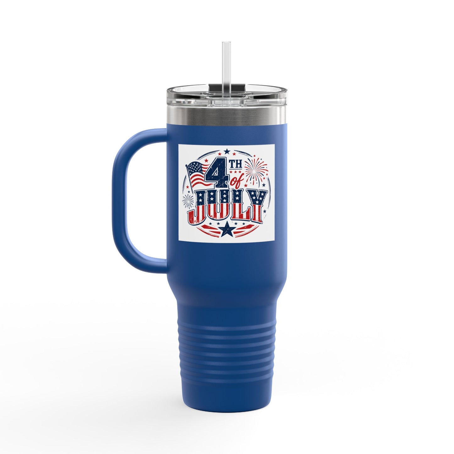 4th of July Insulated Travel Mug — 40oz Patriotic Tumbler with Flag & Fireworks Design