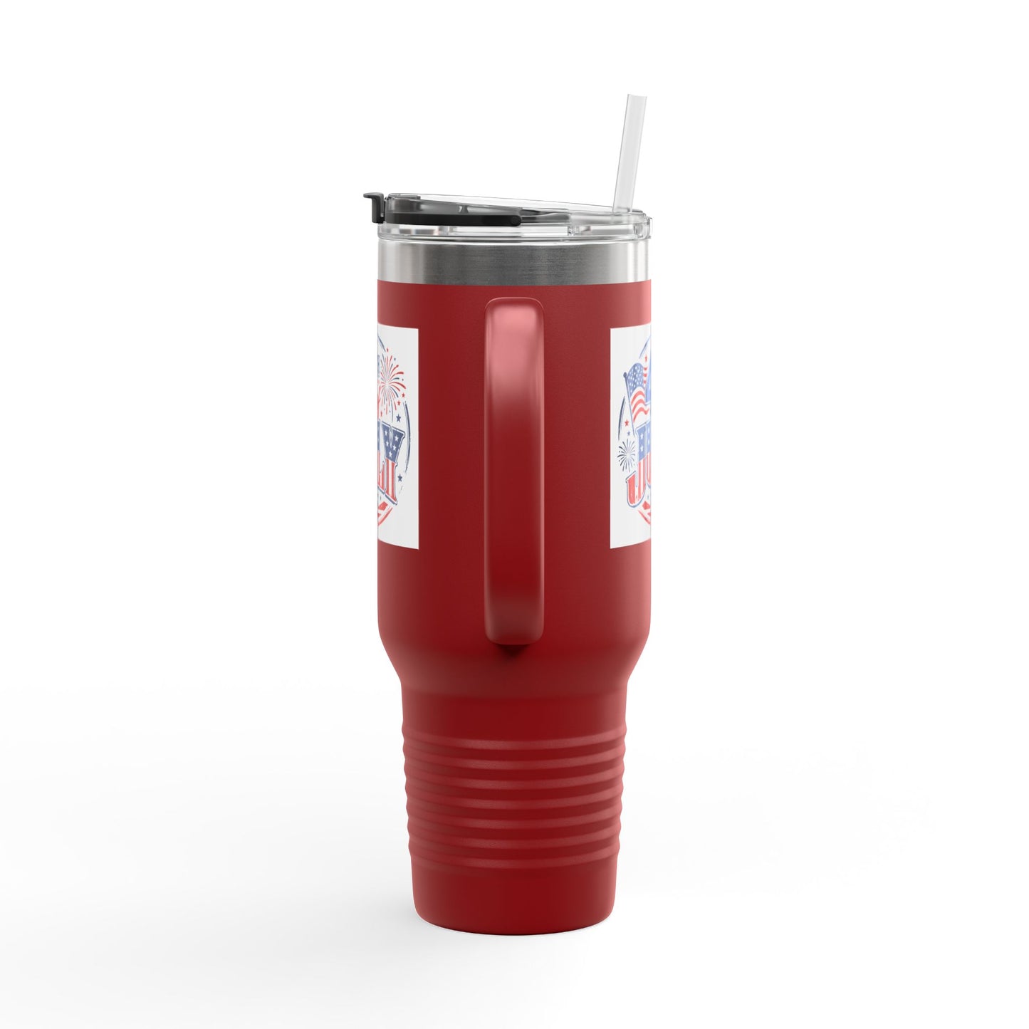 4th of July Insulated Travel Mug — 40oz Patriotic Tumbler with Flag & Fireworks Design