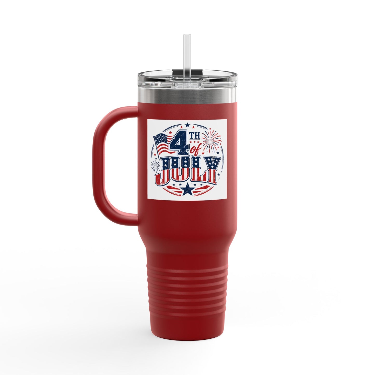 4th of July Insulated Travel Mug — 40oz Patriotic Tumbler with Flag & Fireworks Design