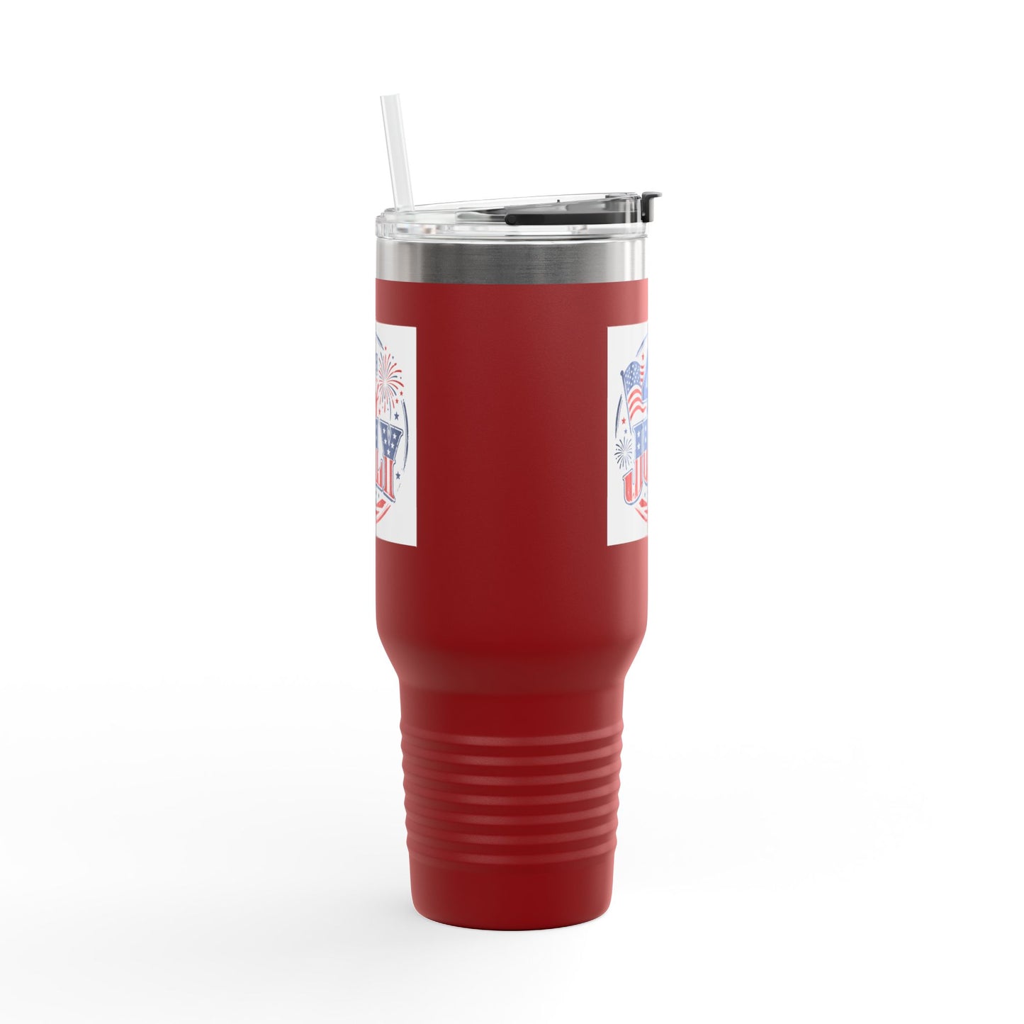 4th of July Insulated Travel Mug — 40oz Patriotic Tumbler with Flag & Fireworks Design