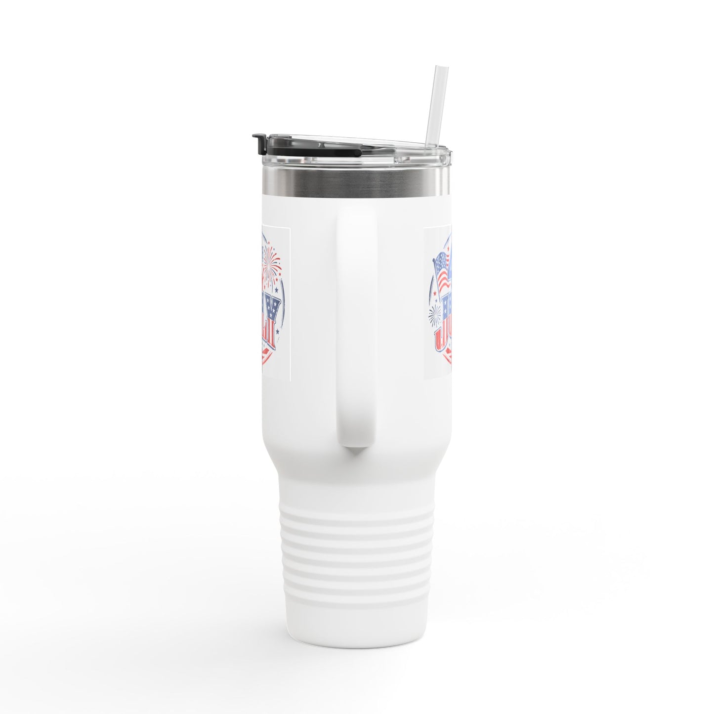 4th of July Insulated Travel Mug — 40oz Patriotic Tumbler with Flag & Fireworks Design