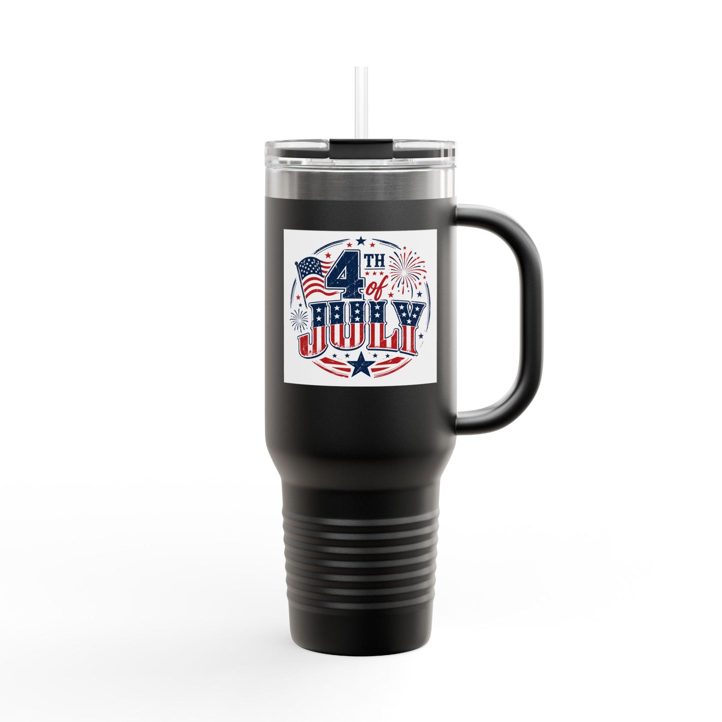 4th of July Insulated Travel Mug — 40oz Patriotic Tumbler with Flag & Fireworks Design