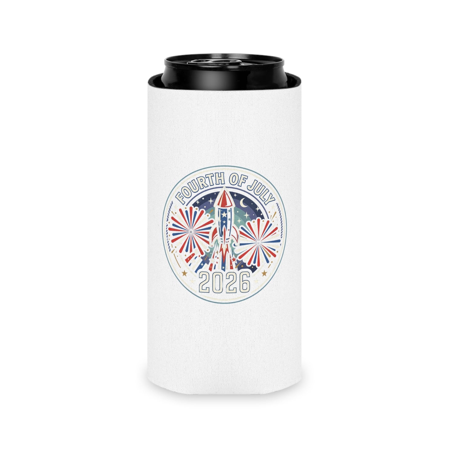Fourth of July 2026 Can Cooler – Patriotic 4th of July Drink Koozie with Fireworks Design