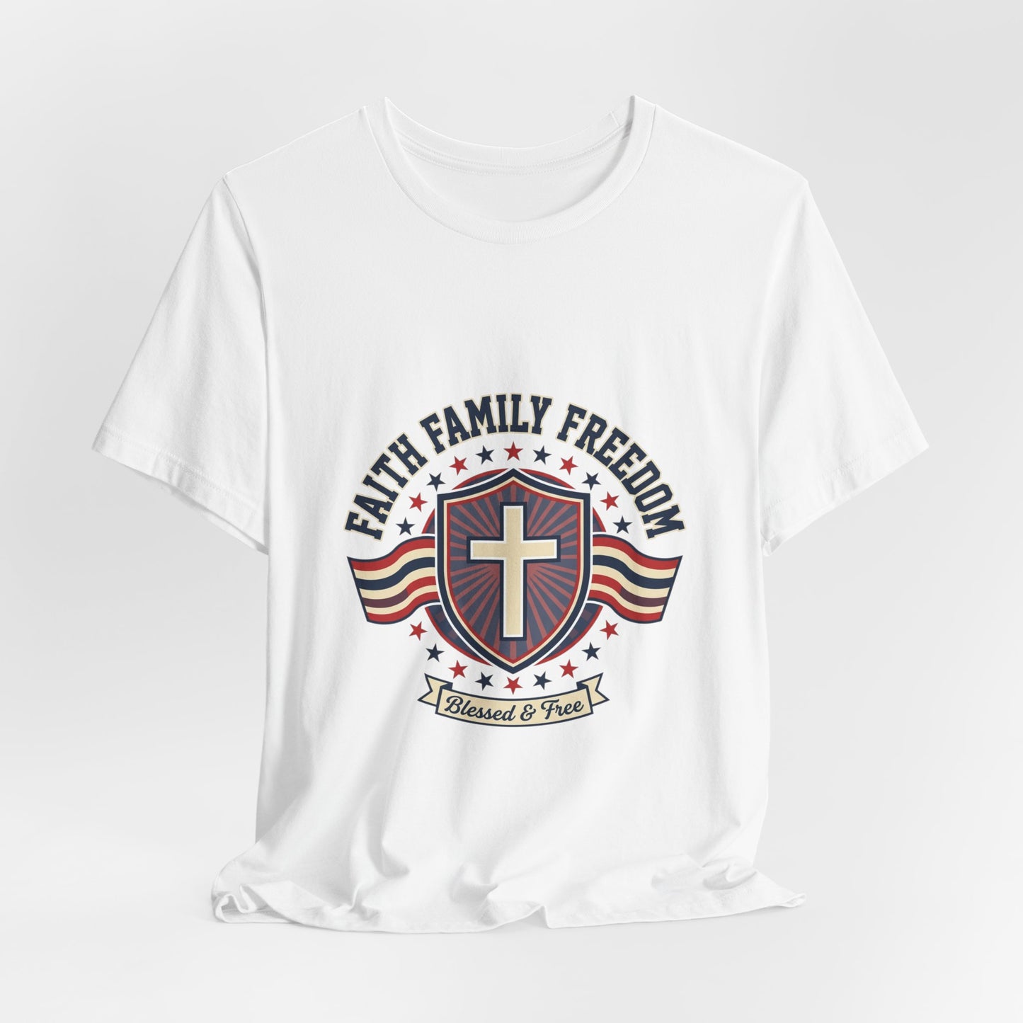 Faith Family Freedom T-Shirt | Faith-Based Patriotic July 4th, Vintage Americana