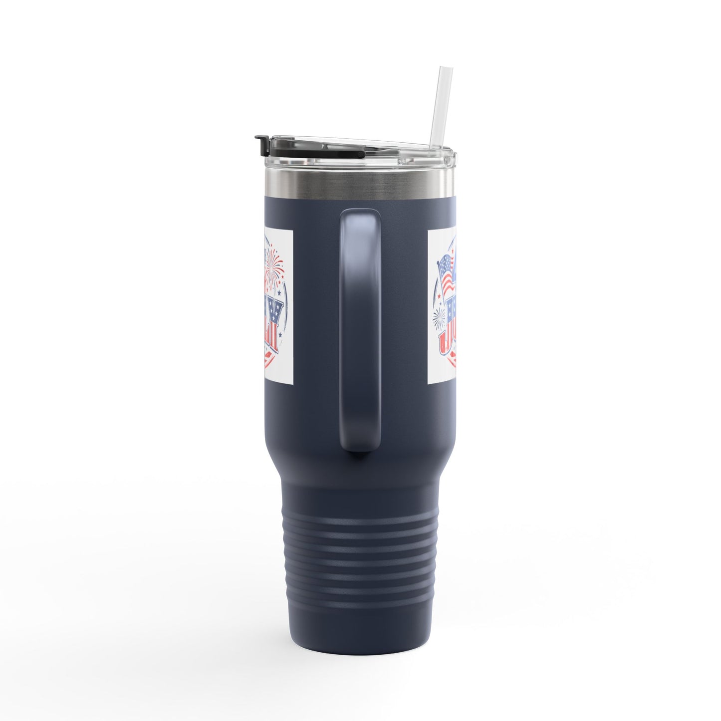 4th of July Insulated Travel Mug — 40oz Patriotic Tumbler with Flag & Fireworks Design