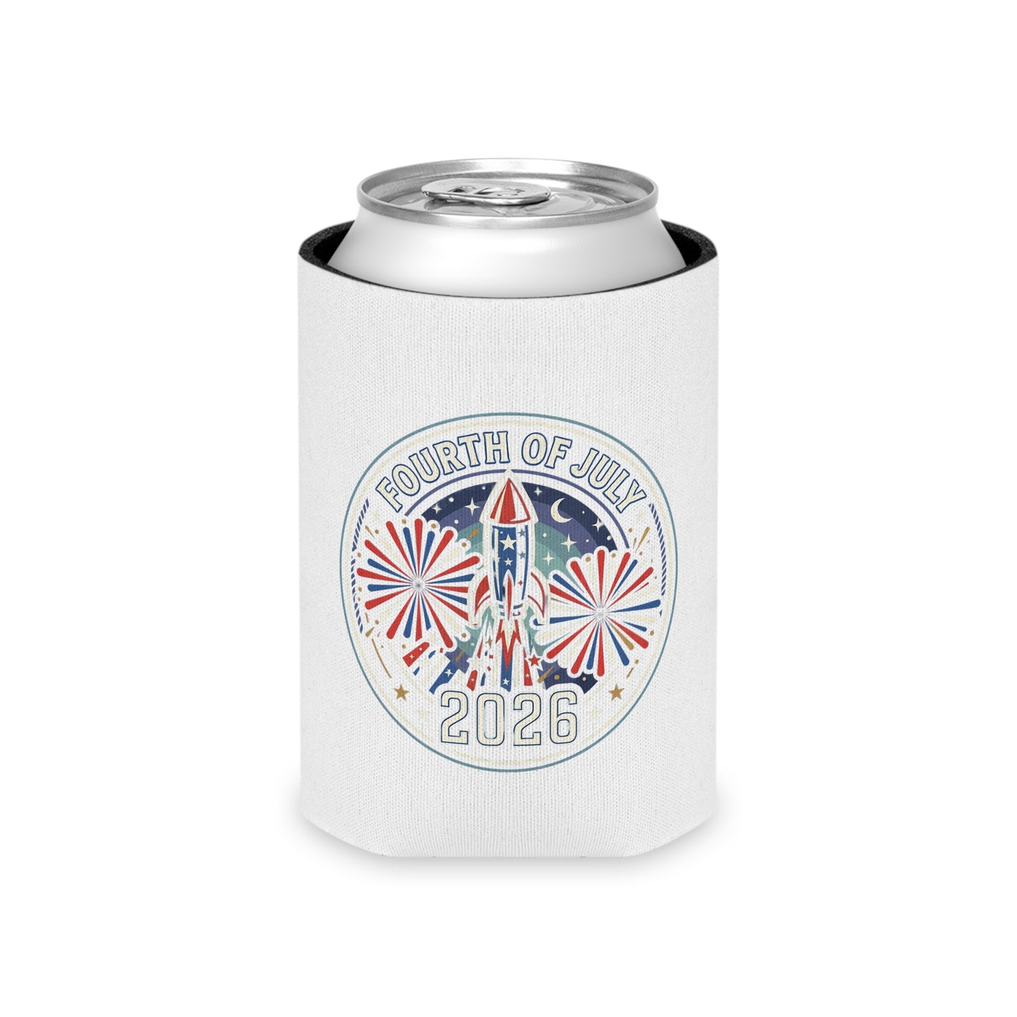 Fourth of July 2026 Can Cooler – Patriotic 4th of July Drink Koozie with Fireworks Design
